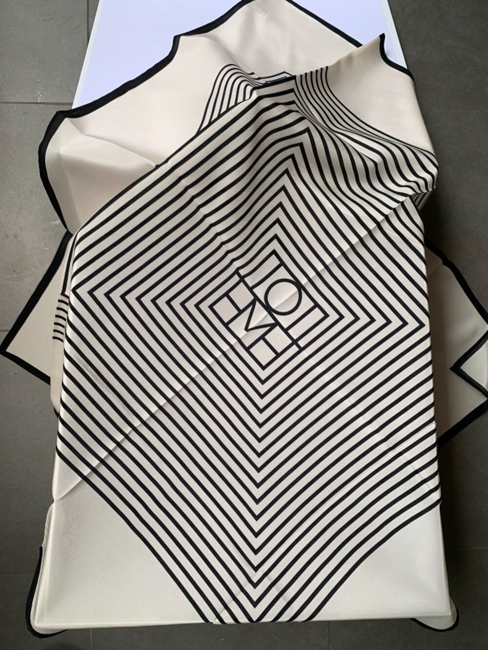 Totême Centered Monogram Silk Square Scarf Cream Black